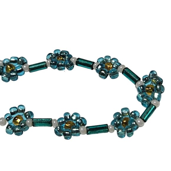 Vintage Handcrafted Boho Blue Flower Beaded Necklace Retro Fashion Jewelry Women - Picture 4 of 6